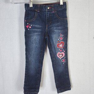 Healthtex Vtg Dark Wash Embroidered Ramie Cotton Poly Span Love Pocket Jeans 3T